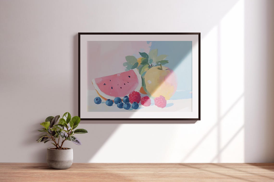 Watermelon Apple Berries Summer Fruit Still Life Kitchen Poster - Image 3