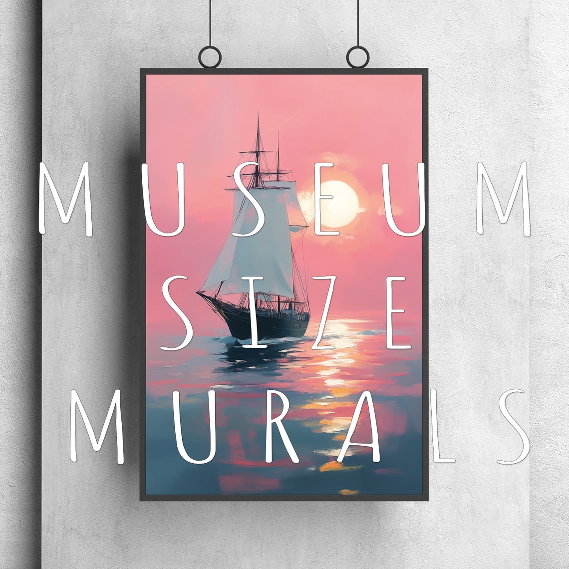 Tall Sailing Ship At Pink Sunset Ocean Pastel Seascape Poster - Image 3