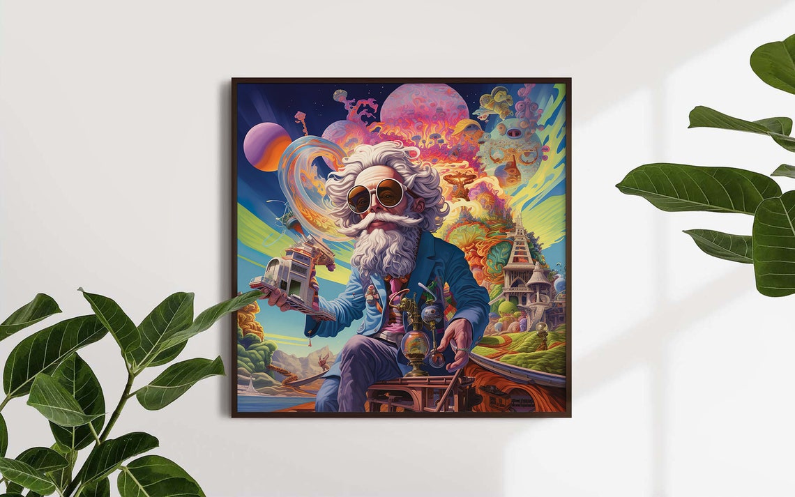 Eccentric White Haired Inventor Psychedelic Cosmic Genius Art Poster - Image 5