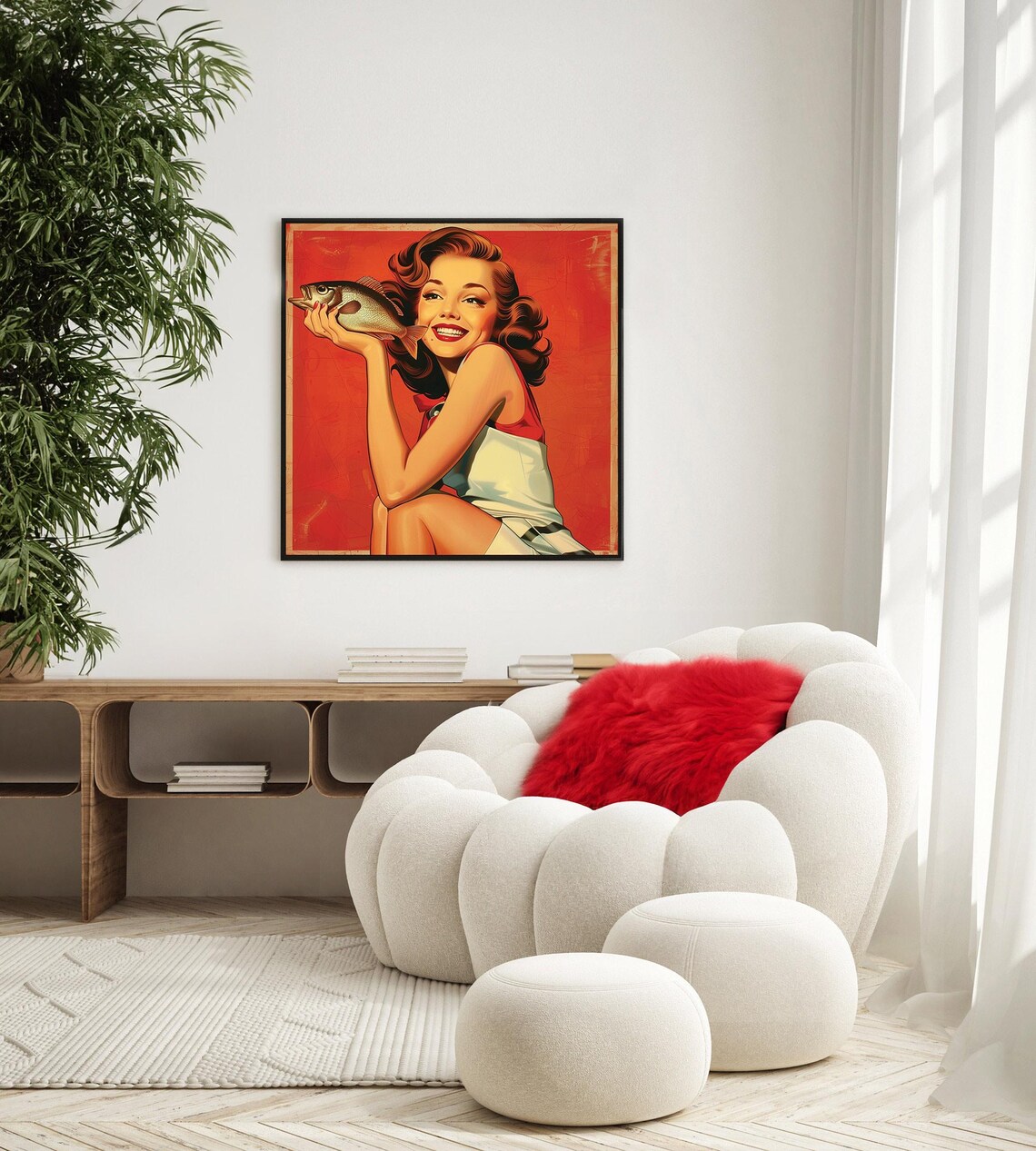 Vintage Pin Up Girl Holding Fish Retro Funny Fishing Humor Poster - Image 5