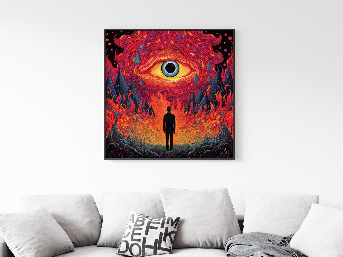 Man Standing In A Burning Psychedelic Forest Framed Poster Burning Eye Psychedelic Poster Psychedelic Wall Art Psychedelic Wildfire - Image 5