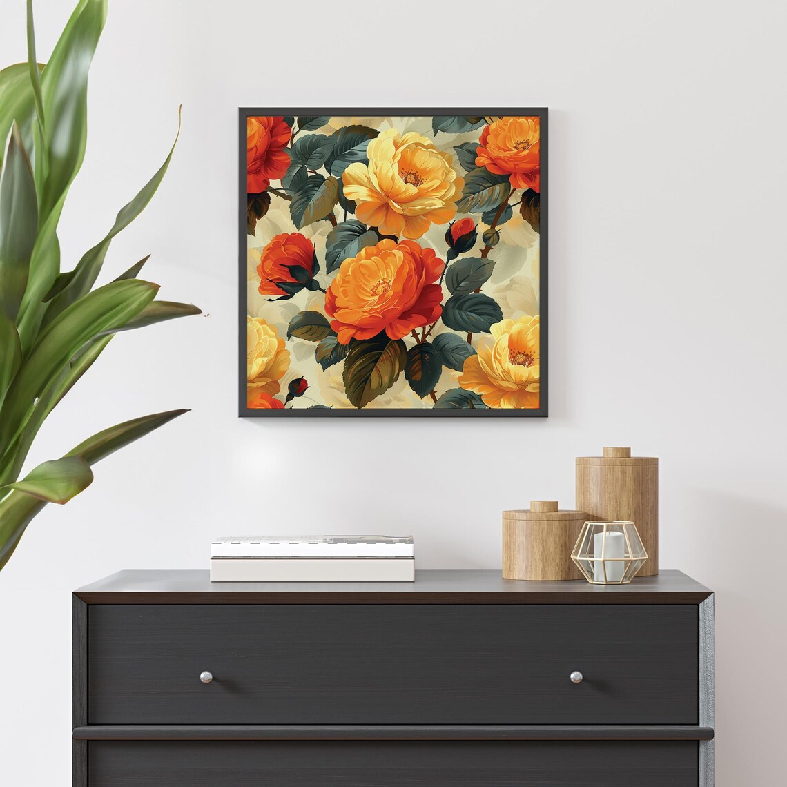 Beautiful Vintage Orange Yellow Roses Classic Elegant Floral Wall Art - Image 2