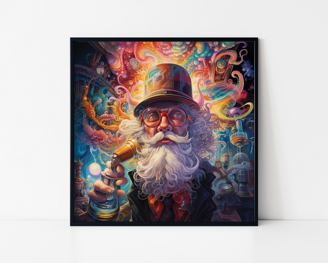 Bearded Old Alchemist With Flask Psychedelic Portrait Art Poster