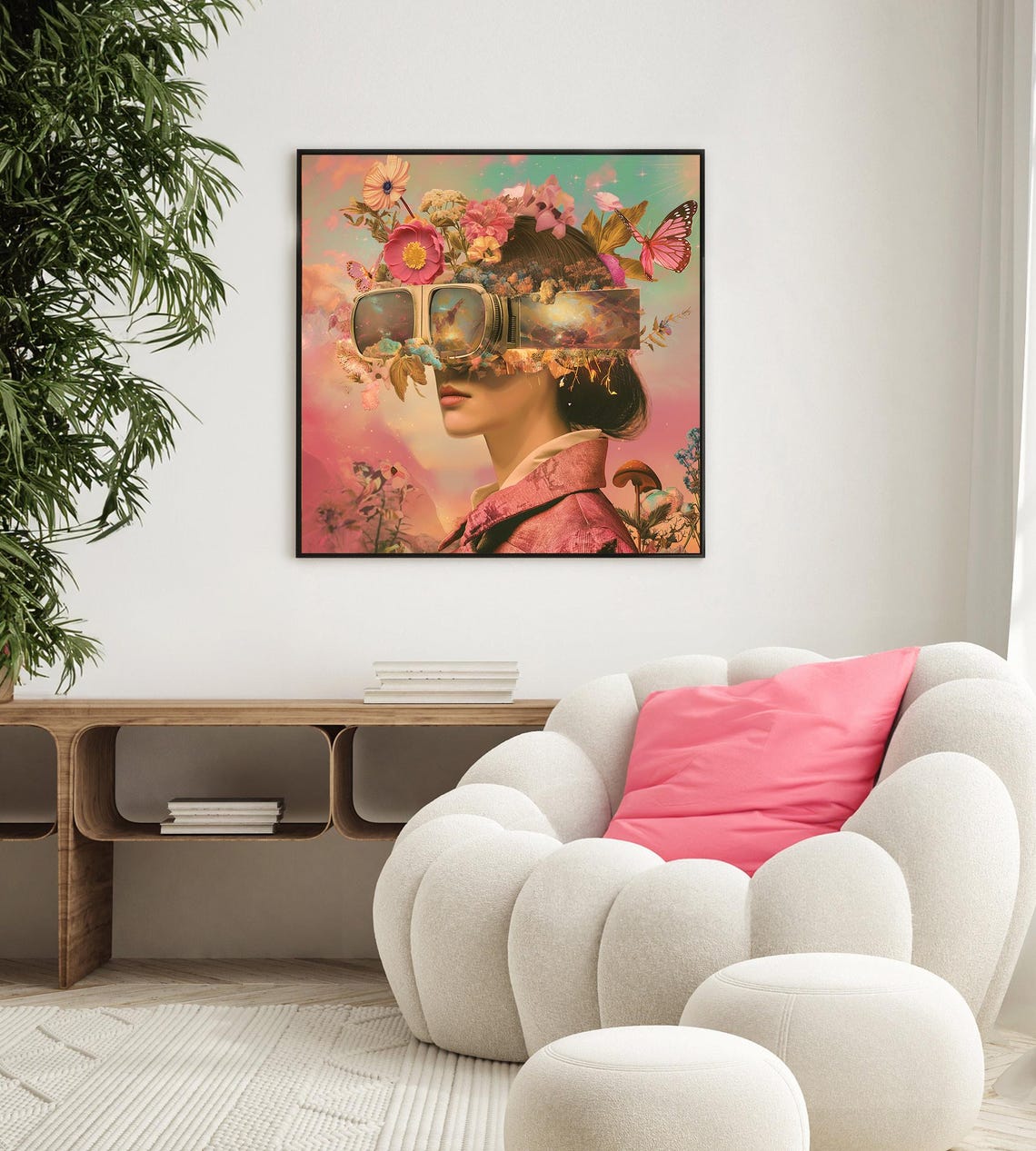Futuristic Woman VR Goggles Floral Dream Surreal Collage Poster - Image 3