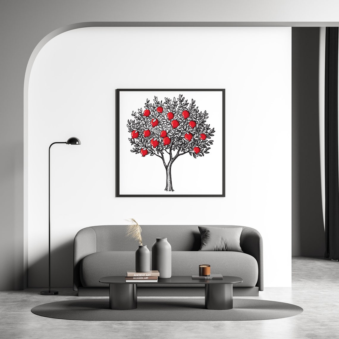 Pomegranate Illustration Tree Framed Poster Pomegranate Tree Drawing Wall Art Pomegranate Tree Wall Hanging Poster Home Decoration Art - Image 4