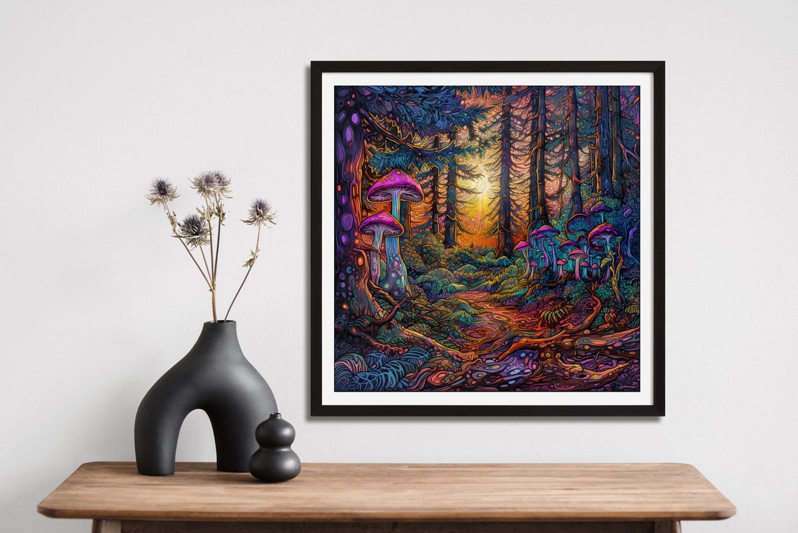 Psychedelic Redwood Forest Magic Mushrooms Sunset Trail Poster - Image 5