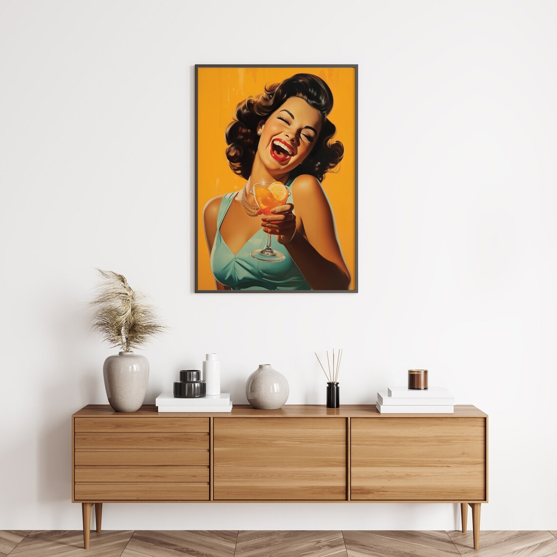 Vintage Pin Up Woman Laughing Cocktail Retro Bar Decor Poster - Image 3