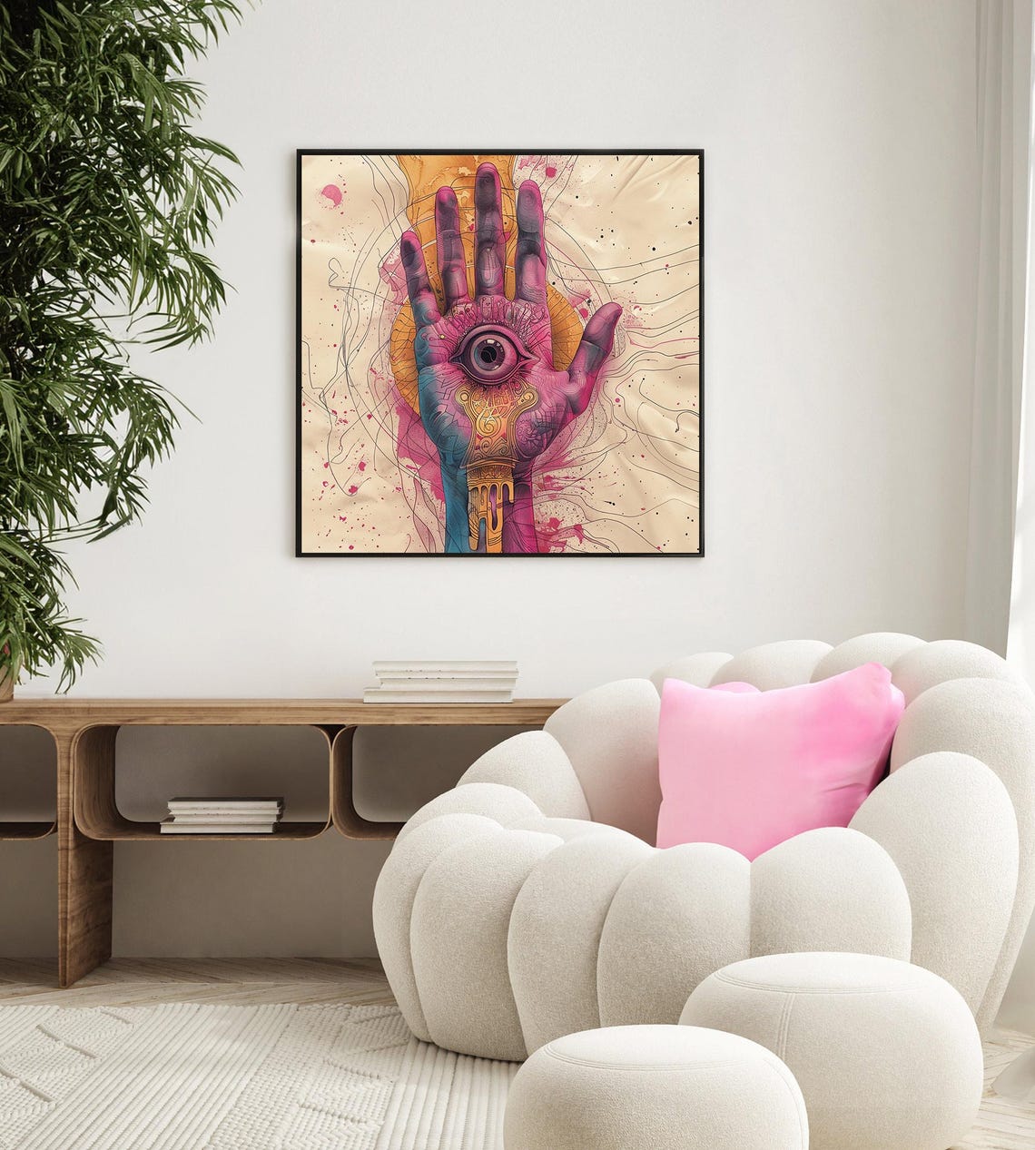 Minimalist Hand With Eye Surreal Pink Watercolor Mystic Poster - Image 4