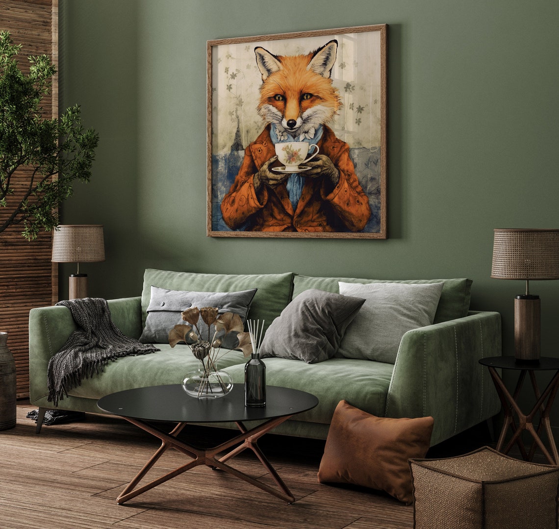 Gentleman Fox Drinking Tea Vintage British Afternoon Tea Art Print - Image 2