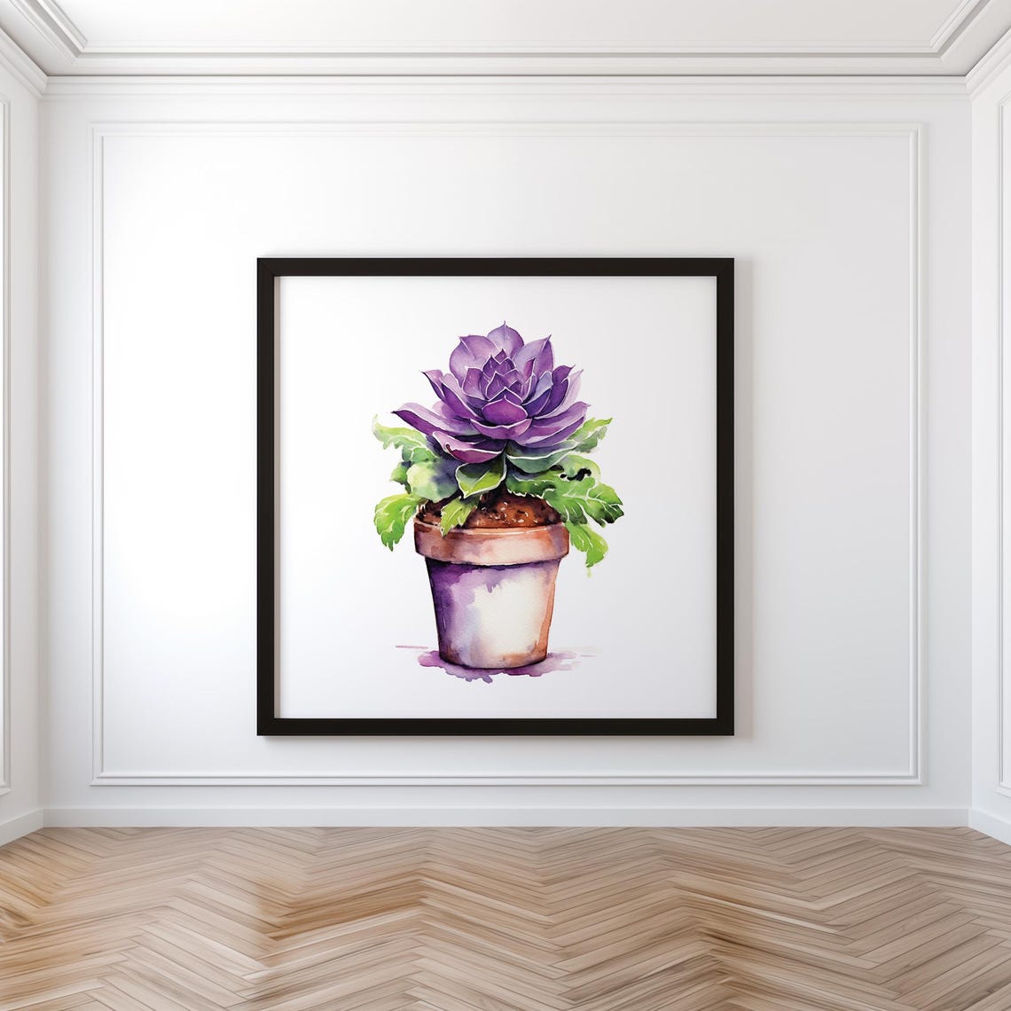 Purple Succulent Terracotta Pot Watercolor Plant Botanical Wall Art - Image 4