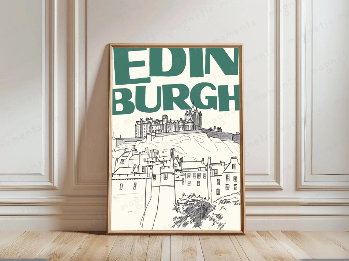 Edinburgh Print Scotland City Poster Castle Art Landmarks Illustration Historic Decor