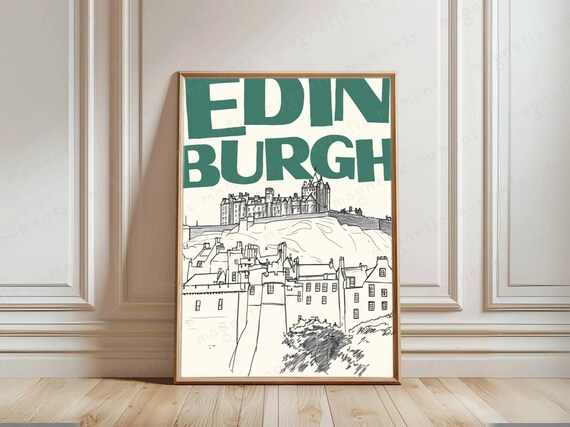 Edinburgh Print Scotland City Poster Castle Art Landmarks Illustration Historic Decor