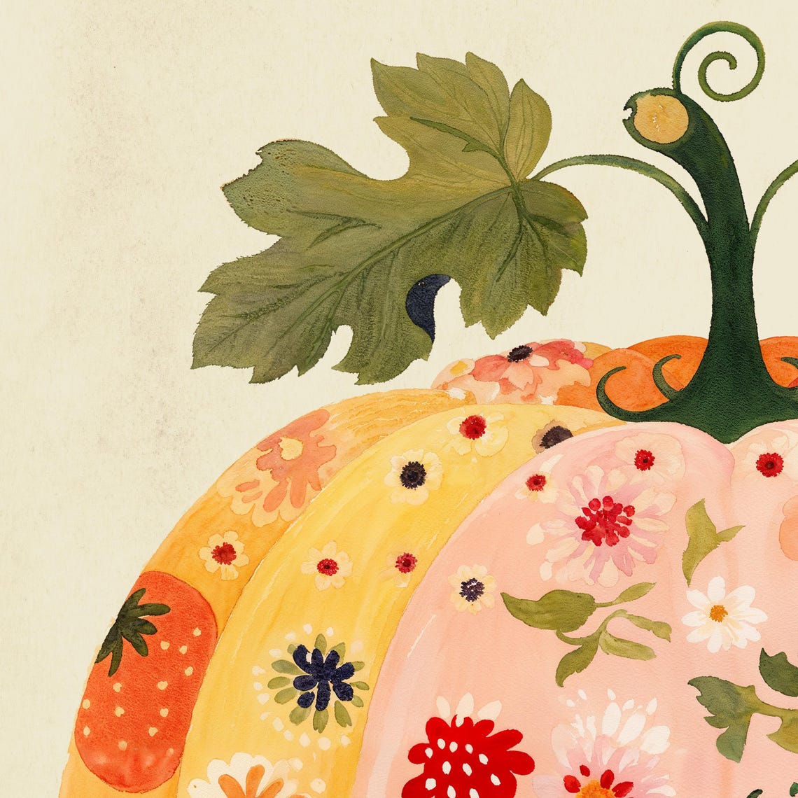 Floral Watercolor Pumpkin Blush Pink Autumn Harvest Art Print - Image 2