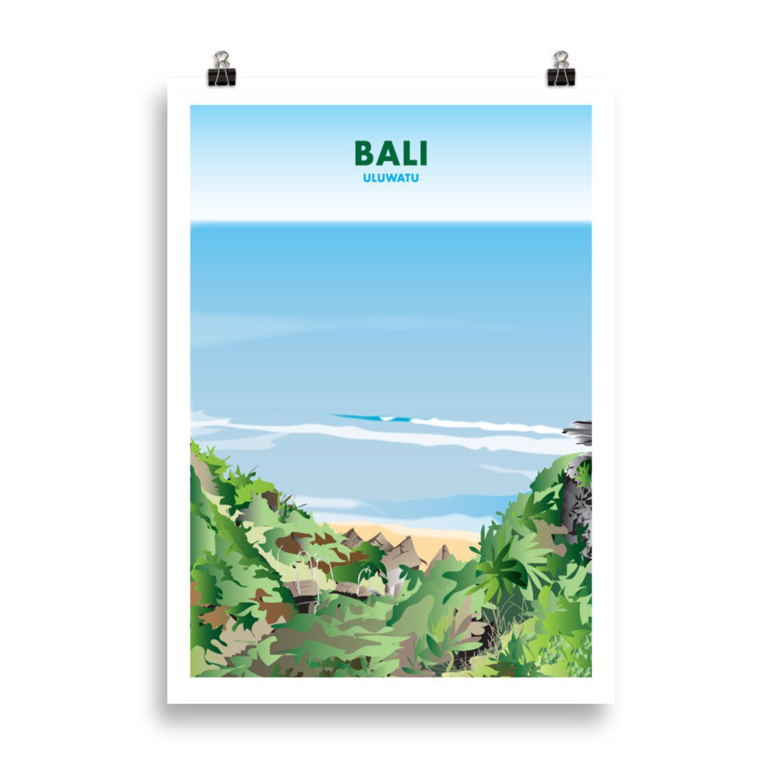Bali Indonesia Uluwatu Cliff Ocean Minimalist Green Travel Poster - Image 2