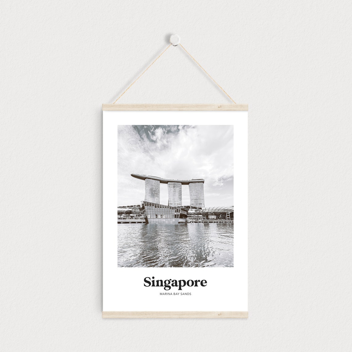 Singapore Marina Bay Sands Black and White Skyline Photo Poster - Image 3