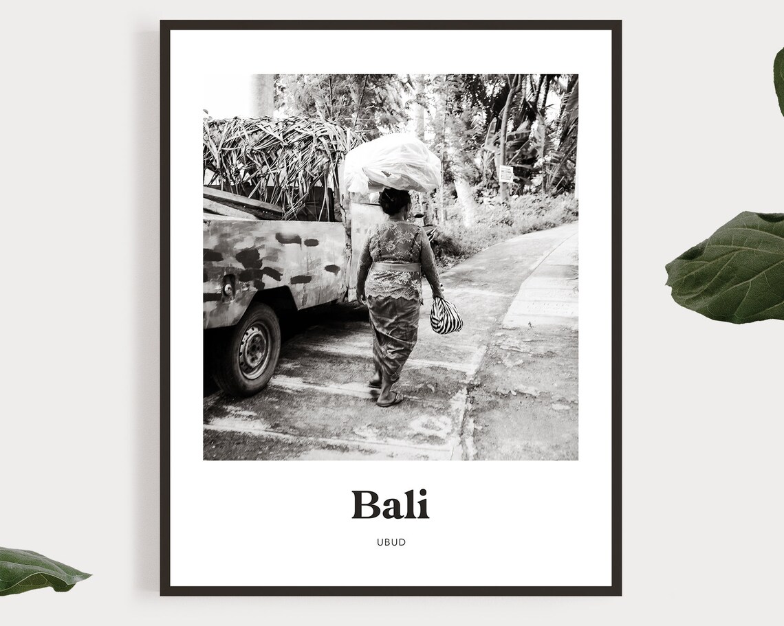 Bali Ubud Black and White Balinese Woman Street Photo Poster