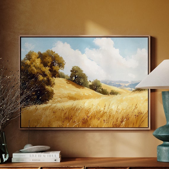 Golden Hills And Rolling Fields Stunning Landscape Art Print For Rustic And Nature Inspired Home Decor