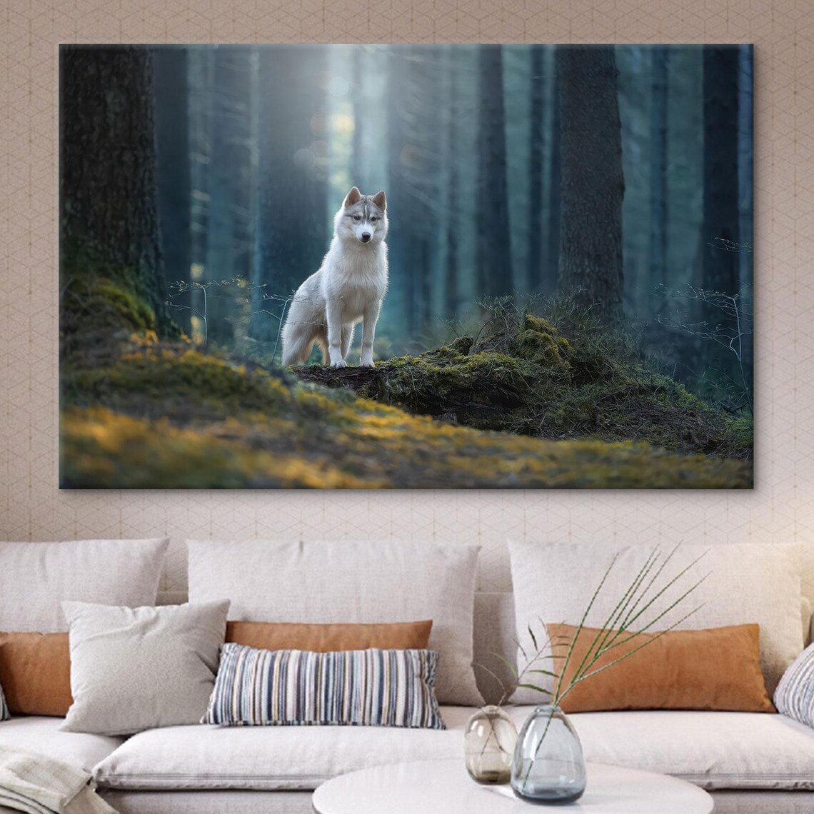 Siberian Husky Forest Poster White Dog Misty Woodland Photography