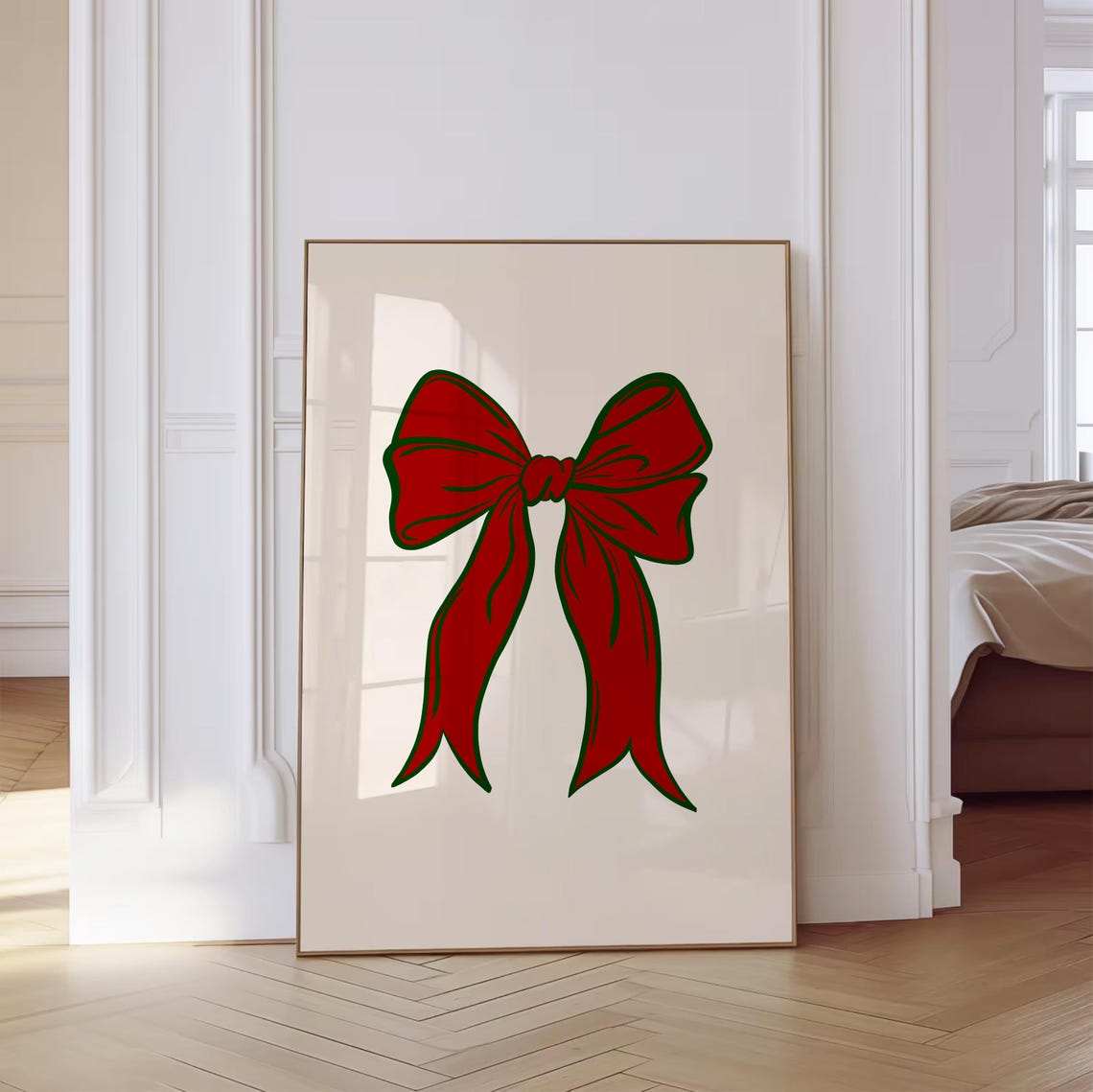 Red Coquette Bow Vintage Style Christmas Wall Poster for Holiday Decor - Image 2