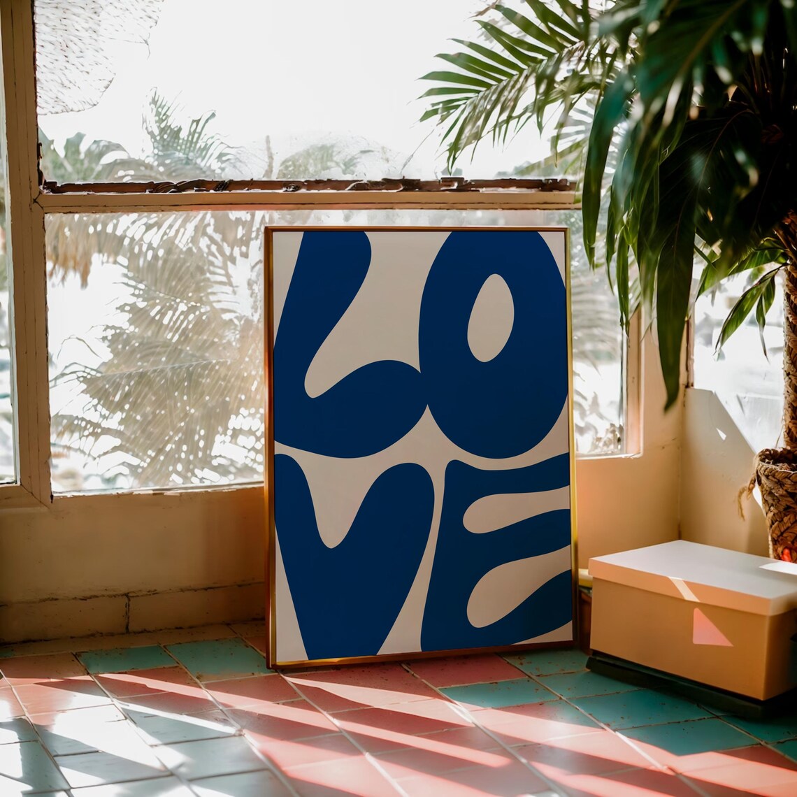 Love Navy Blue Retro Coastal Wall Art Print - Image 3