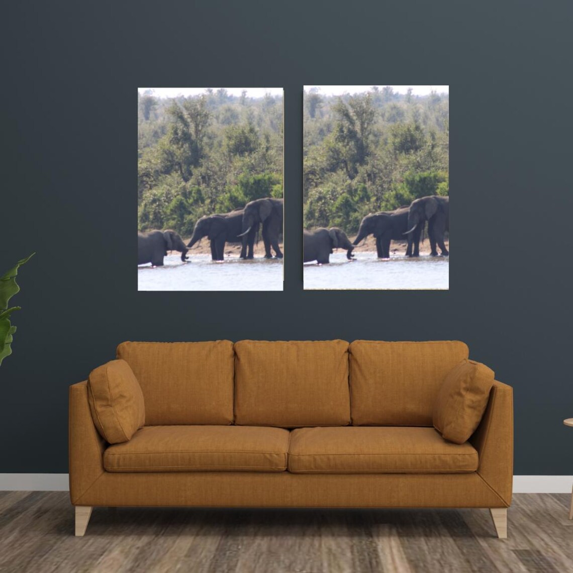 Elephants at an African Waterhole Safari Wildlife Photography Poster - Image 3