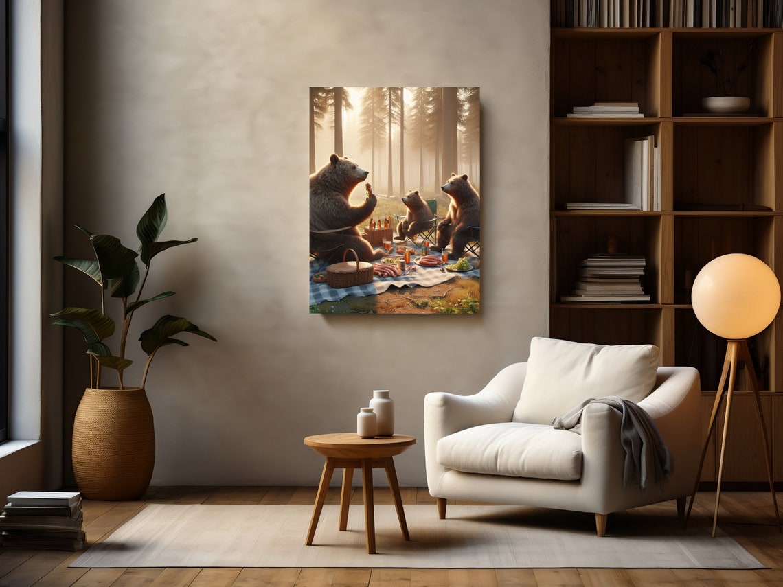 Three Brown Bears Enjoying A Forest Picnic Together Funny Poster - Image 2