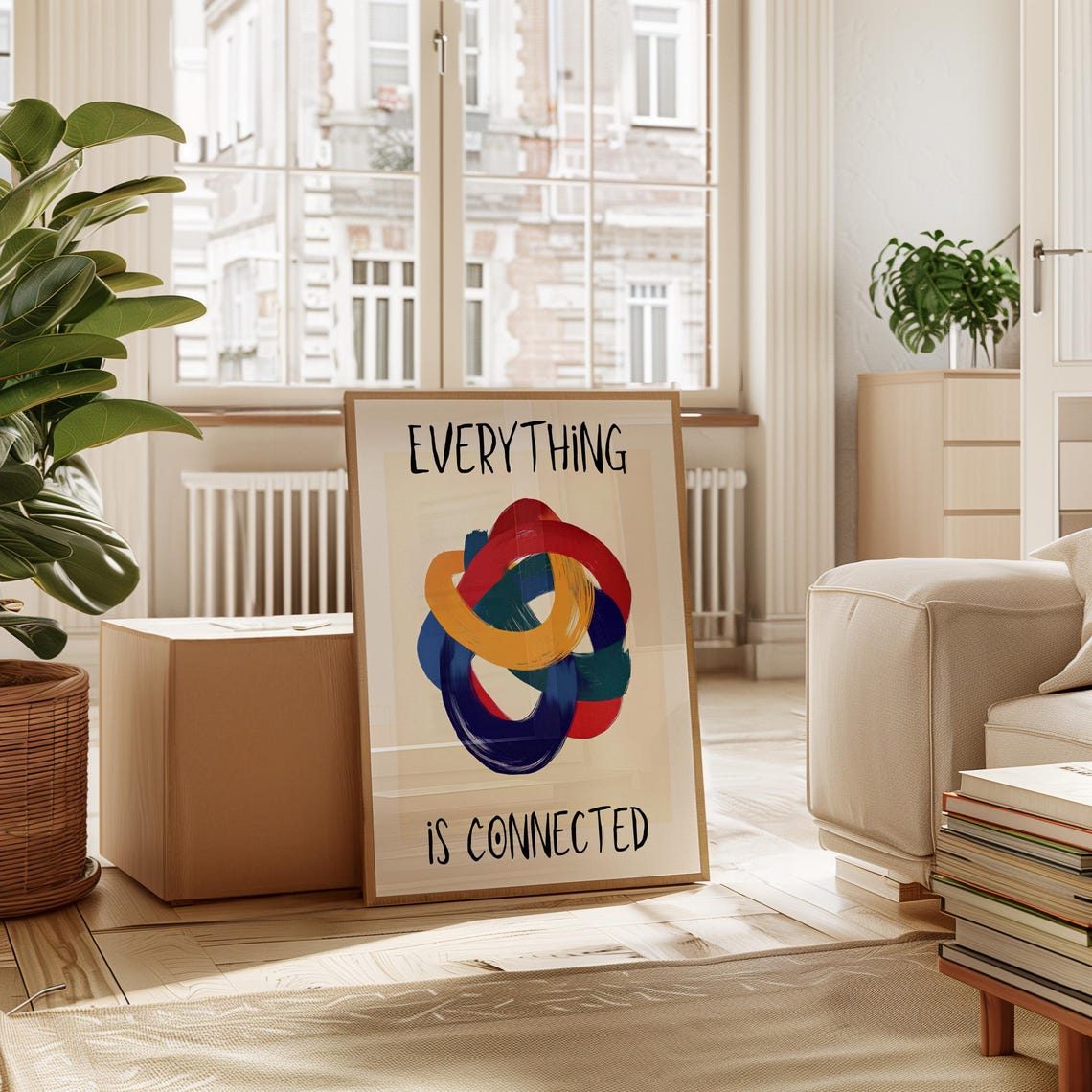 Everything Is Connected Colorful Abstract Rings Quote Wall Art - Image 4