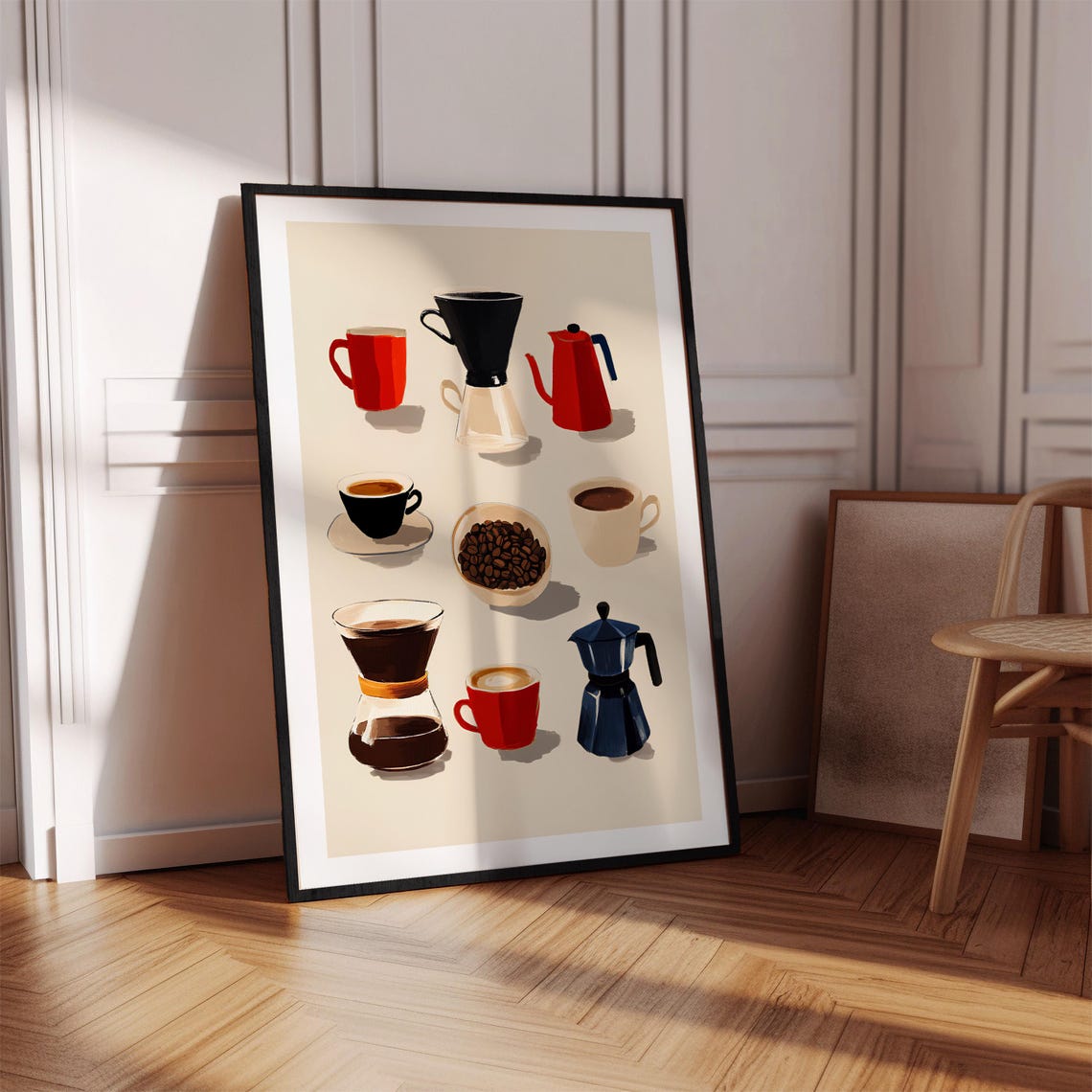 Coffee Brewing Gear Collection Illustration Modern Kitchen Wall Art - Image 2