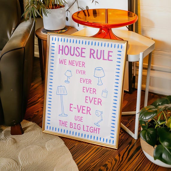 Never Use The Big Light Print Trendy Living Room Wall Art Fun House Rules Poster Girly Dopamine Decor Funny Sayings