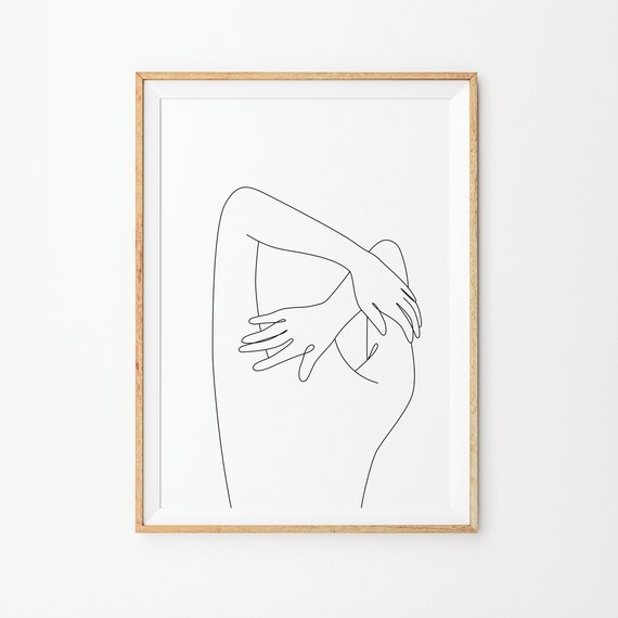 Woman Back Nude Single Line Drawing Female Body Abstract Poster