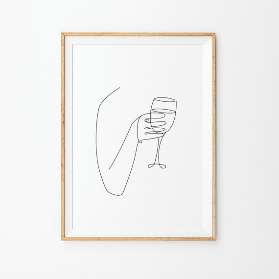 Hand Holding Wine Glass Minimalist Continuous One Line Poster