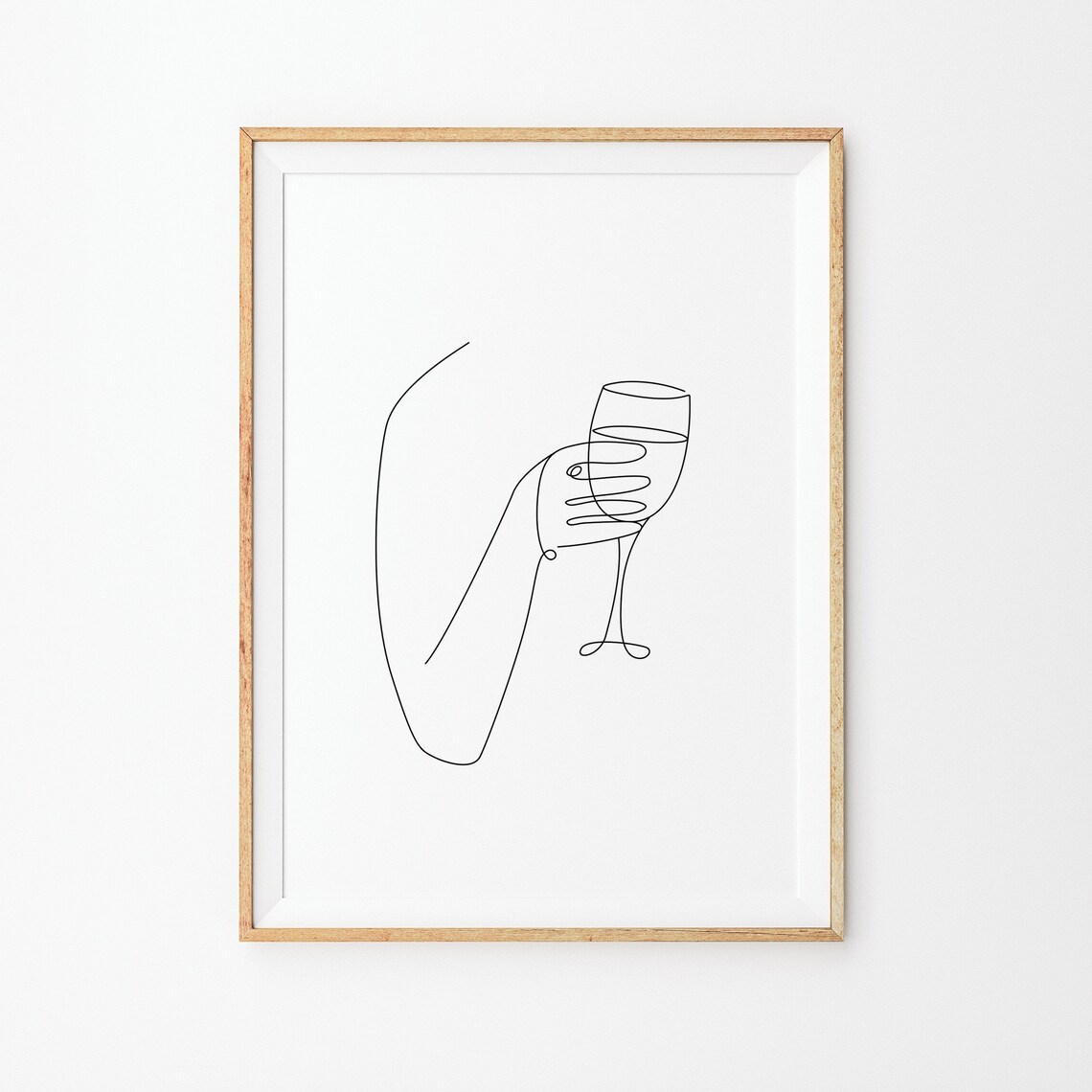 Hand Holding Wine Glass Minimalist Continuous One Line Poster