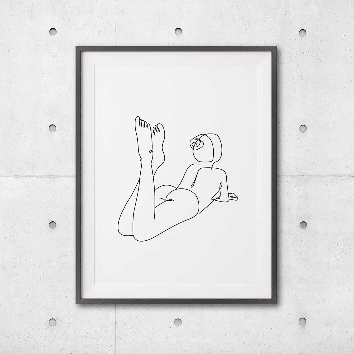 Reclining Woman Legs Raised Single Line Art Nude Figure Poster - Image 3