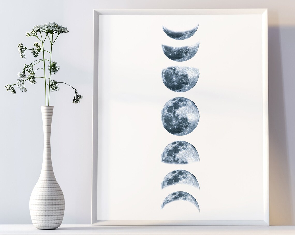 Moon Phase Poster, Crescent Moon Art Print