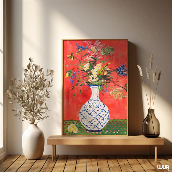 Chinoiserie Coral Vase Art Print, Vintage Decor