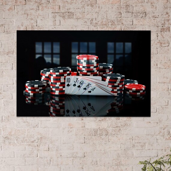 Poker Royal Flush Poster Spades Chips Casino Night Game Room Decor