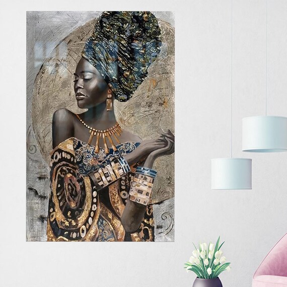 African Queen Headwrap Gold Jewelry Regal Portrait Elegant Art Poster