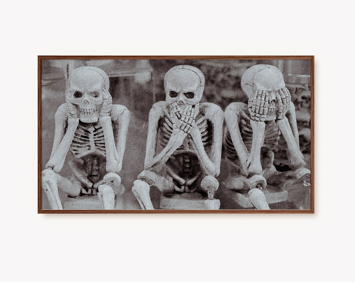 Three Skeletons Hear See Speak No Evil Funny Gothic Art Poster