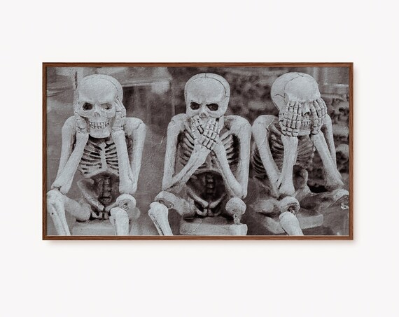Three Skeletons Hear See Speak No Evil Funny Gothic Art Poster