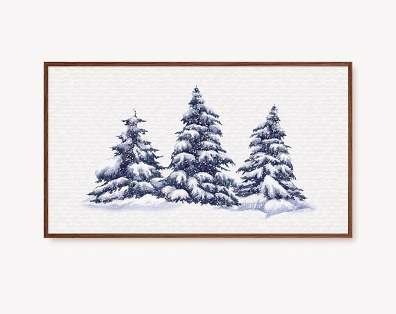 Blue Christmas Snow Covered Pine Trees Winter Wonderland Poster