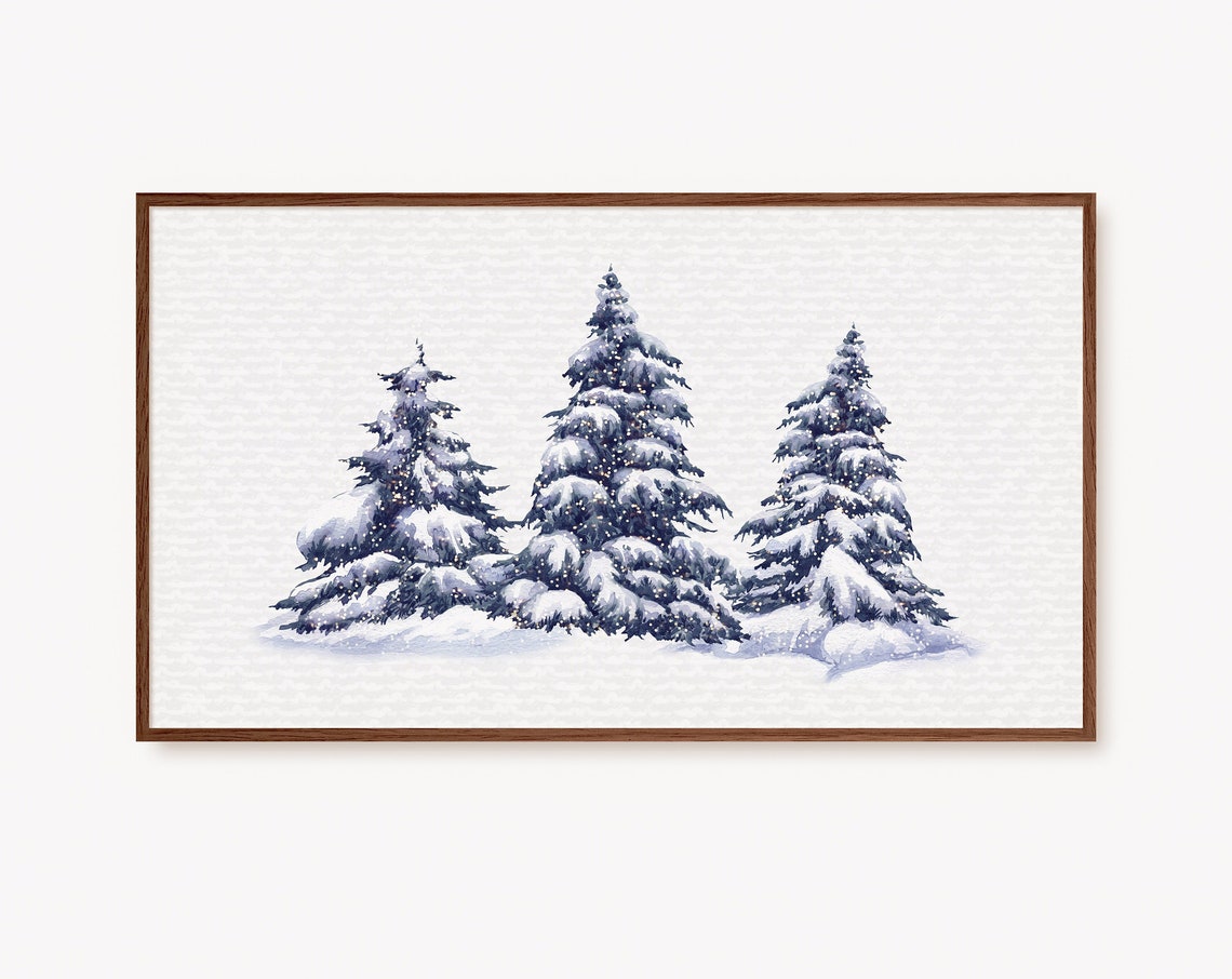 Blue Christmas Snow Covered Pine Trees Winter Wonderland Poster