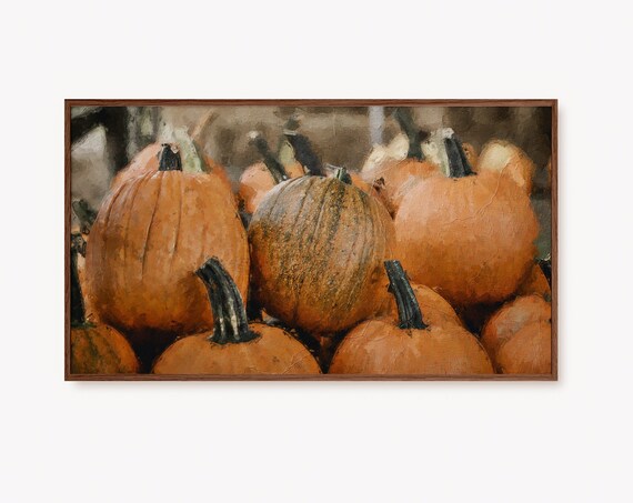 Vintage Fall Pumpkins Patch Rustic Autumn Harvest Scene Art Print