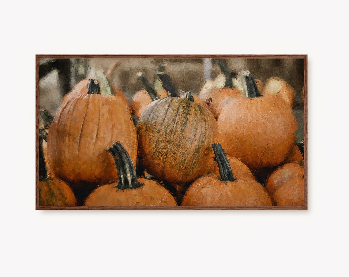 Vintage Fall Pumpkins Patch Rustic Autumn Harvest Scene Art Print