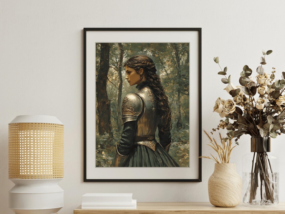 Lady Knight Braided Hair Forest Side Profile Armor Fantasy Painting Poster - Image 3