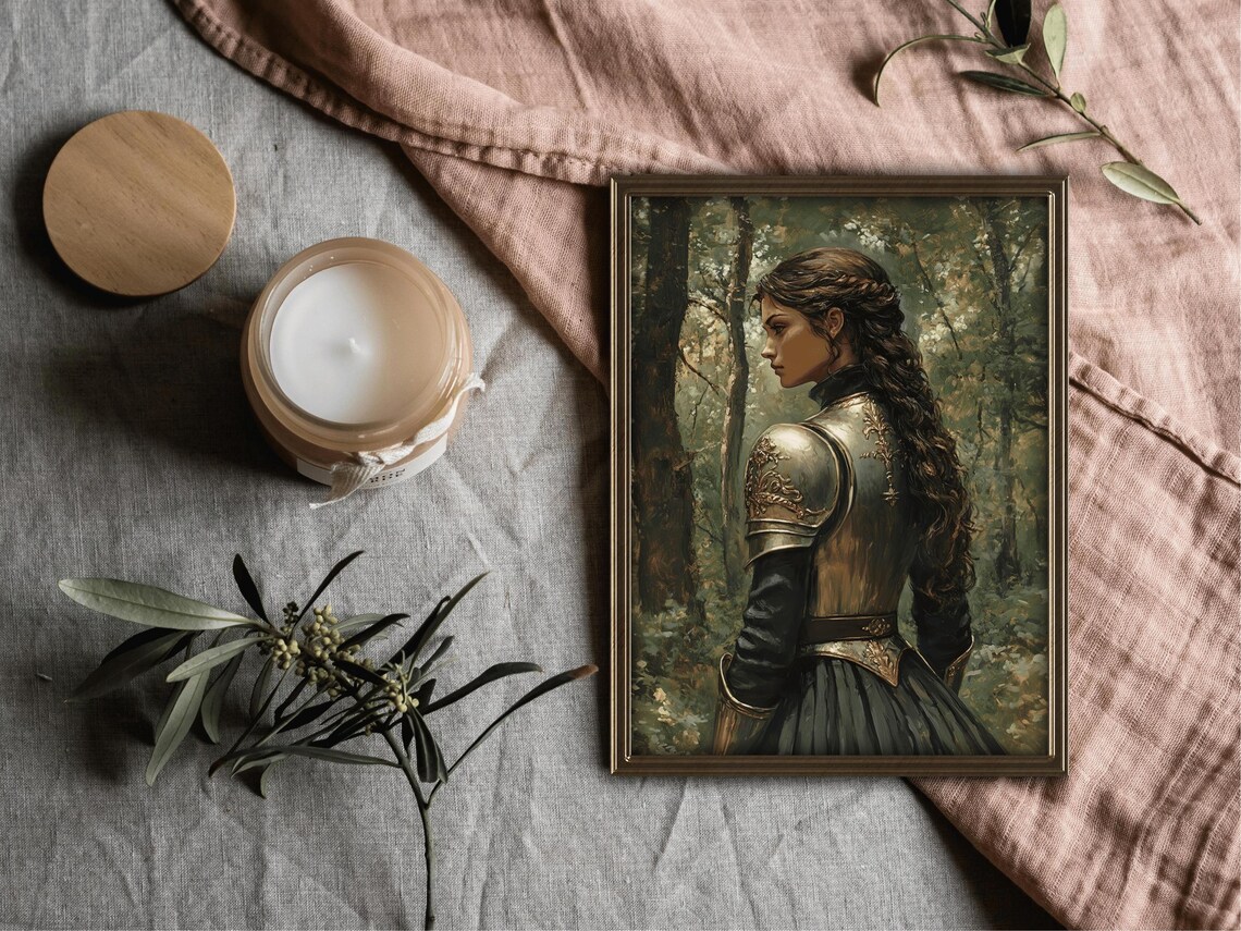 Lady Knight Braided Hair Forest Side Profile Armor Fantasy Painting Poster - Image 4