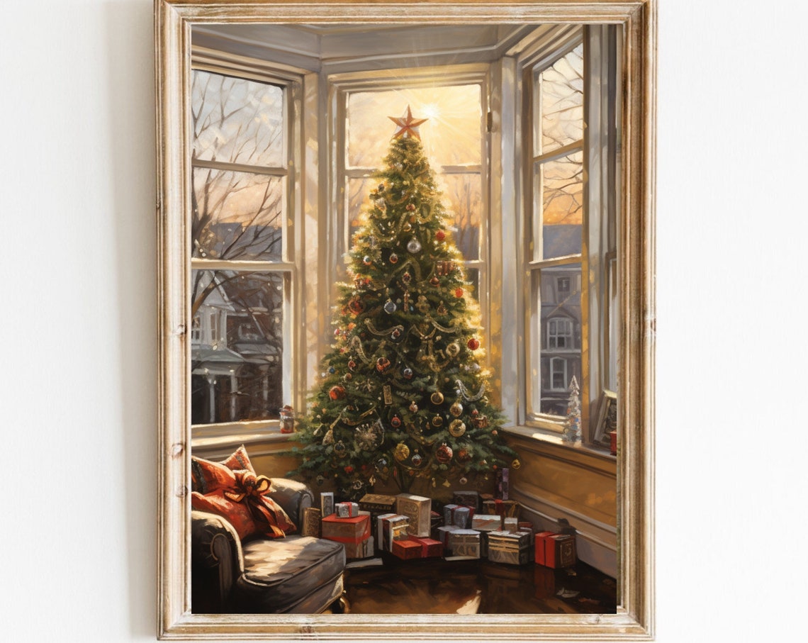 Christmas Tree By Sunny Bay Window With Gifts Cozy Winter Scene Poster