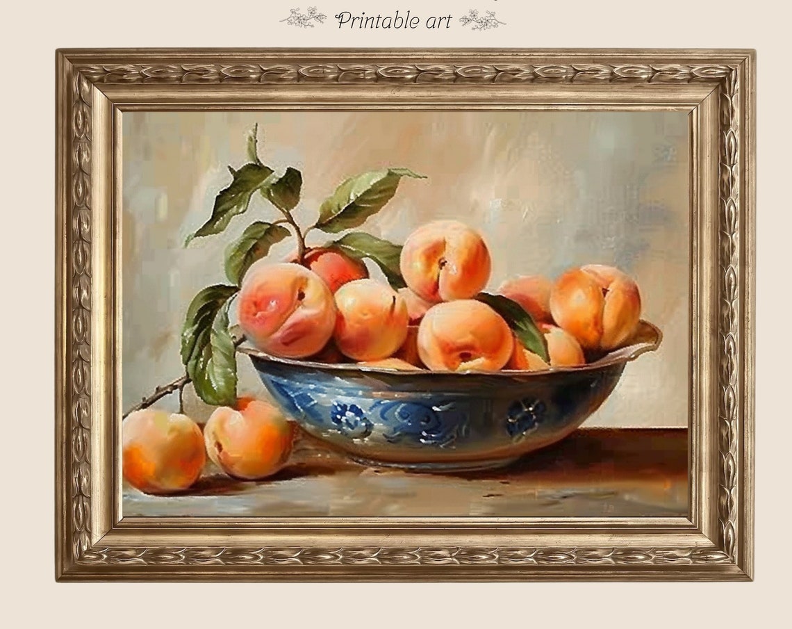 Sunlit Apricots in a Blue Ceramic Bowl Kitchen Still Life Wall Art