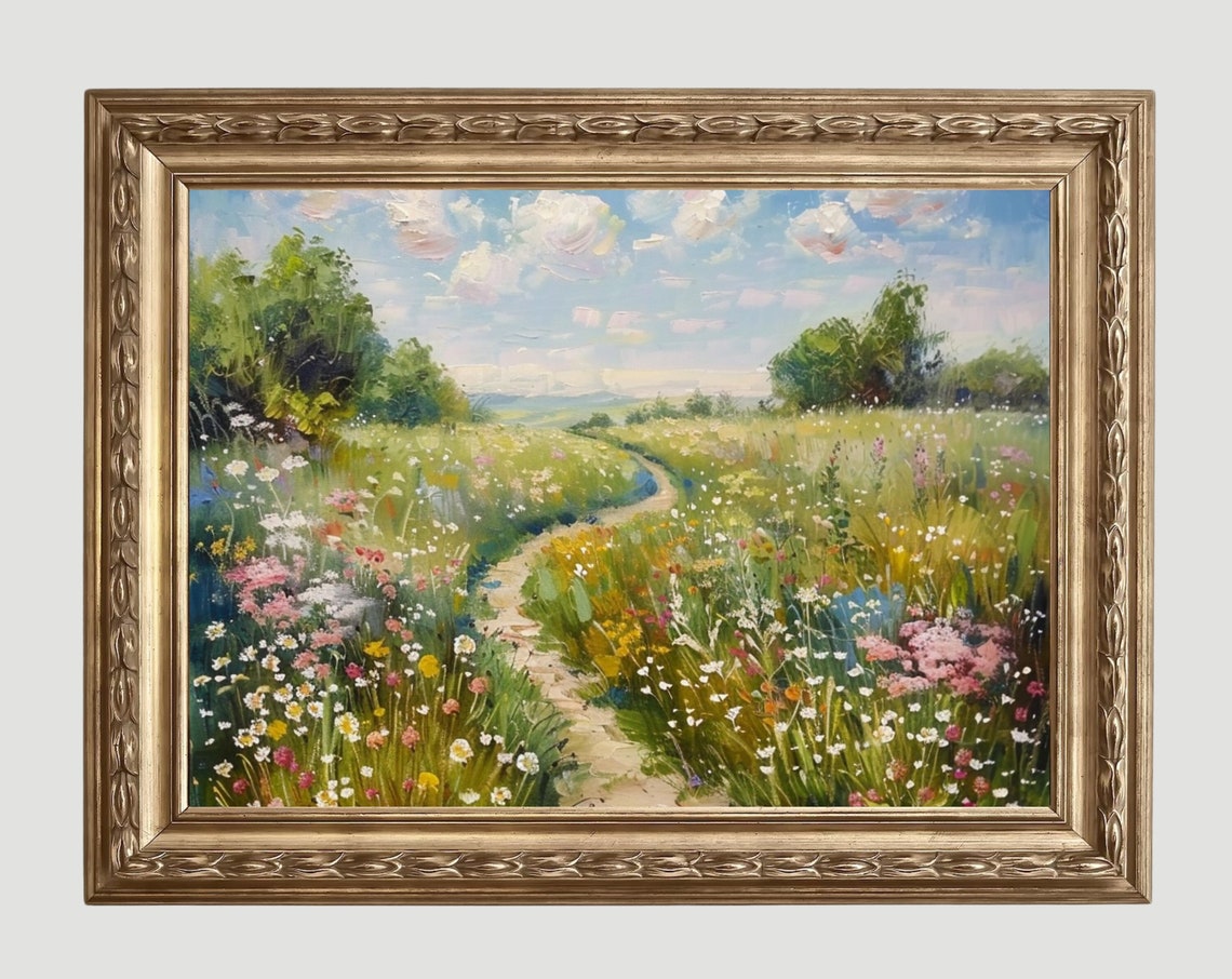 Wildflower Path Through Sunny Summer Meadow Landscape Poster - Image 6