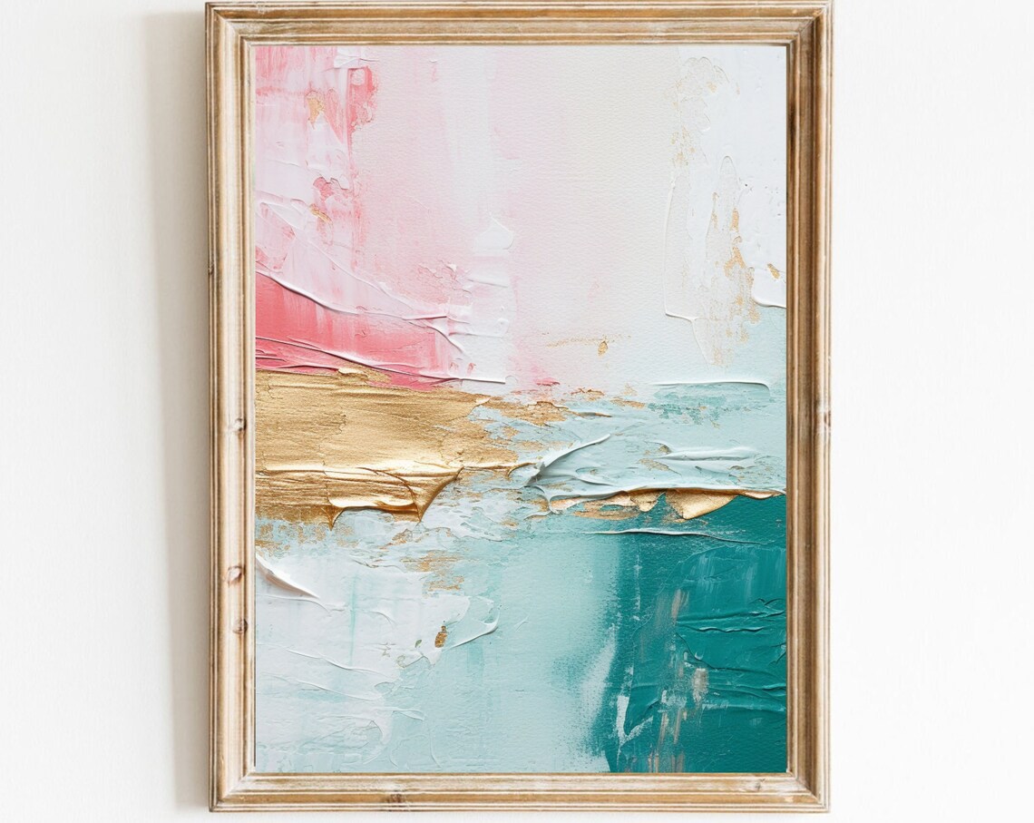 Abstract Impasto Pink Gold Teal Textured Modern Painting Poster
