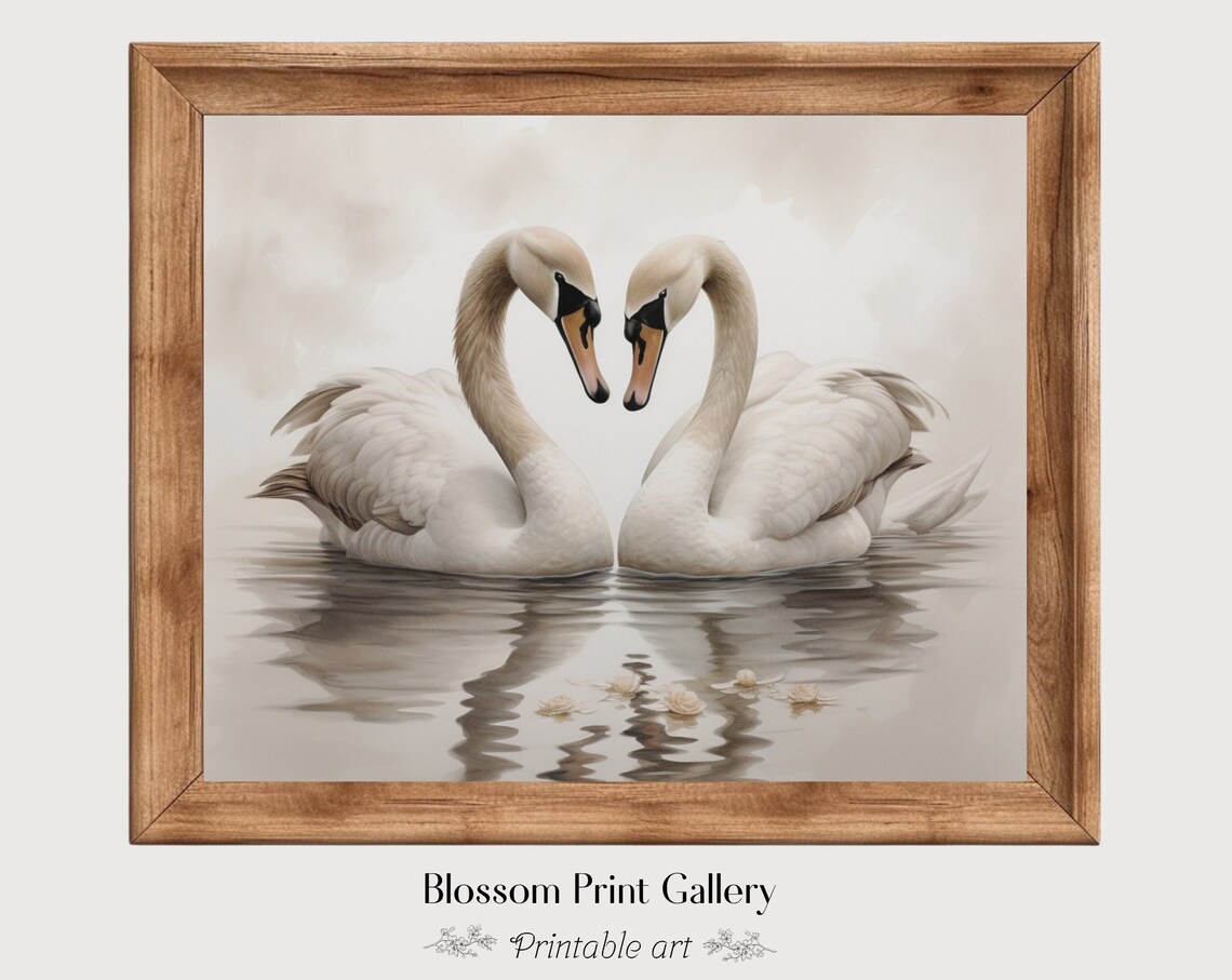 Vintage Swan Couple Painting Rustic Swan Art Countryside Wall Art Antique Animal Farmhouse Neutral Art 304 - Image 6
